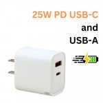 Wholesale 25W PD USB-C and USB-A 3.0A Quick Charge Dual 2 Port House Wall Charger for Phone, Tablet, Speaker, Electronic (Wall - White)